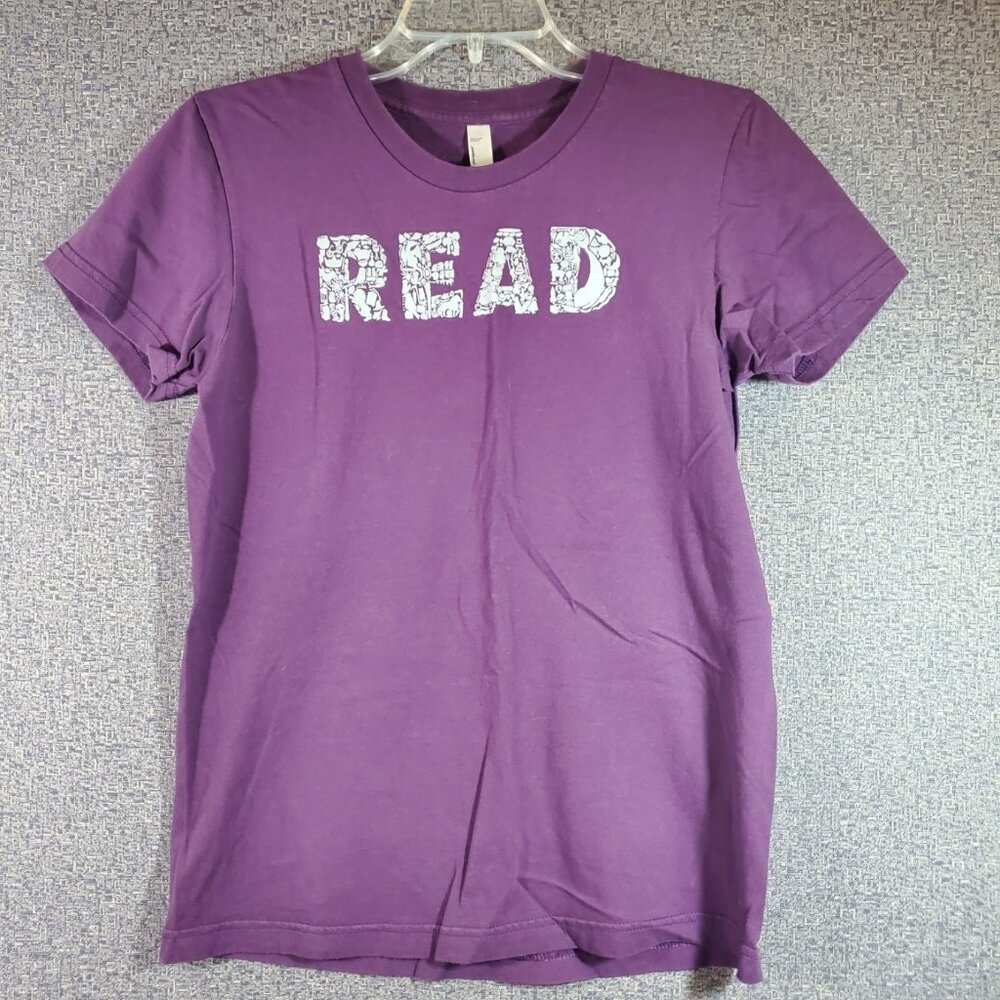 Woot American Apparel Womens XL Purple T-shirt READ graphic in gray